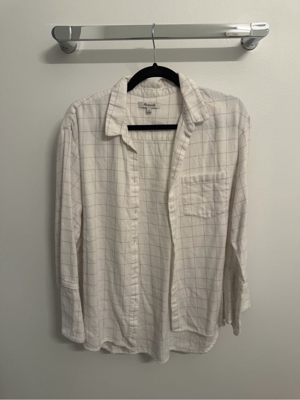 Madewell White Button-Down Shirt with Light Gray Windowpane